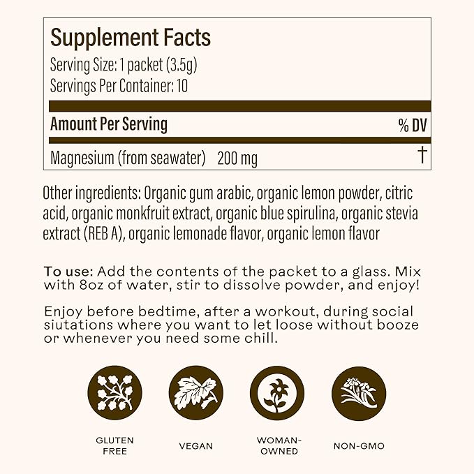 Wooden Spoon Herbs Magic Magnesium Citrate Sachets Drink Mix (Blue Lemonade) | 200mg Sea-Sourced Magnesium | Digestive Regularity Hydration &amp Electrolyte Support | 10 Single-Serve Packets Vegan