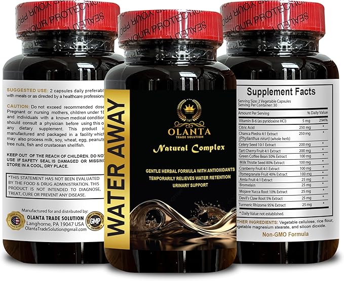 Water Away Complex - Natural Water Away Pills Tart Cherry Milk Thistle Turmeric Immune Booster Premium Herbal diuretics for Water Out Pills Bloating Relief - 2 Bottles