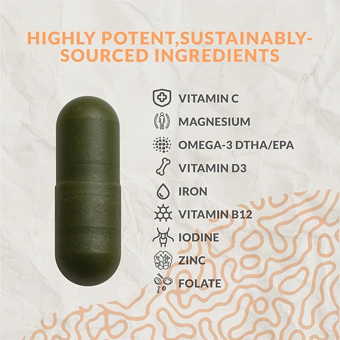 Complete Vegan Multivitamin with Iron Omega 3 Vitamin D3 Folate Zinc Vitamin B12 &amp More - 100% Sustainable Vegan Vitamins - Non-GMO Gluten Free Made in The USA (30 Day Supply)