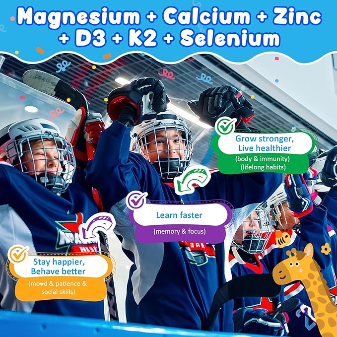 Kids 4+ Magnesium + Saffron Sleep Gummies Relax Happy Filled Gummy Bedtime Calcium Zinc Mineral + Multivitamin Gummies Melatonin Free | Vitamin D3 K2 | Bone Only Need 1 Gummy - Sweet Dream Magic