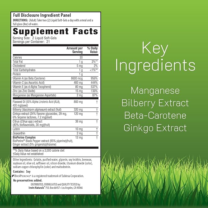 Irwin Naturals Vision Sharp Multi-Nutrient Eye Health with Lutein Bilberry &amp Omega-3s - 42 Liquid Softgels