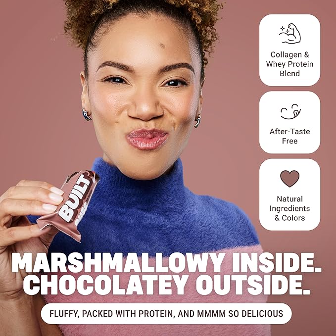BUILT Bar Puff Protein Bars - Brownie Batter - 17g Protein Snack Bars with Collagen - Calorie Conscious &amp Gluten Free - 12 Count