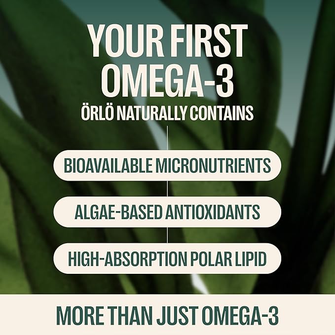 Orlo DHA Supplement 1000mg - 3X Absorption Natural Icelandic Nordic Omega 3 DHA &amp EPA for Brain &amp Eye Support – Vegan Fish Oil Alternative No Fishy Aftertaste 60 Easy-to-Swallow Mini Softgel