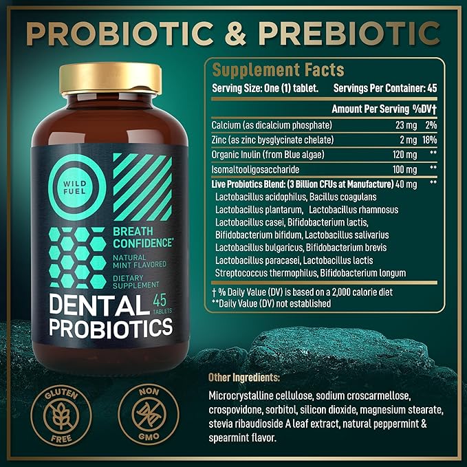 3-Pack Oral Probiotics for Mouth Bad Breath - 3 Billion CFU Advanced Bad Breath Treatment Dental Probiotics for Teeth and Gums - 135 Prebiotic and Probiotic Lactobacillus Salivarius Tablets