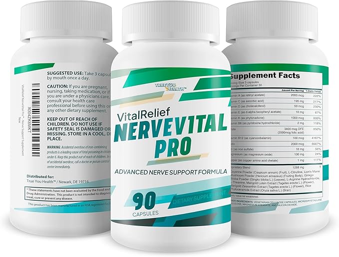 NerveVital Pro - Our Best Nerve Vital Supplement - Nerve Vital Magnesium Lions Mane Vitamin D &amp Vitamin B12 Complex for Nerves - Nervevital Neuropathy Supplement - Peripheral Neuropathy Supplem