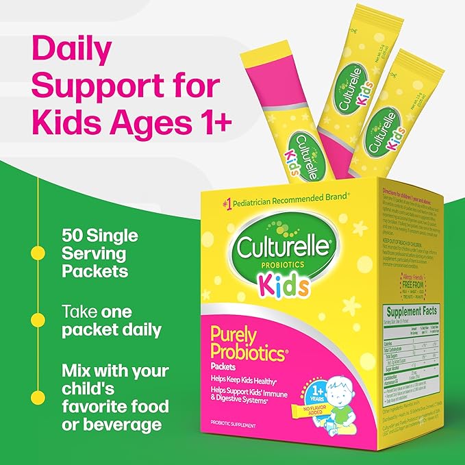Culturelle Kids Daily Probiotic Packets for Kids (Ages 3+) - 50 Count – From the #1 Pediatrician-Recommended Brand – Flavorless Daily Probiotics for Digestive Health &amp Immune Support