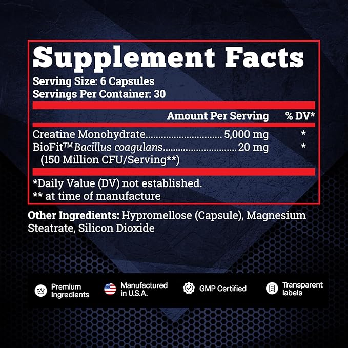 Old School Labs 5000mg Creatine Monohydrate Capsules With BioFit™ (Max Strength) Supports Muscle Growth &amp Recovery Performance Cognitive Health - Creatine Pills for Men &amp Women Made in USA