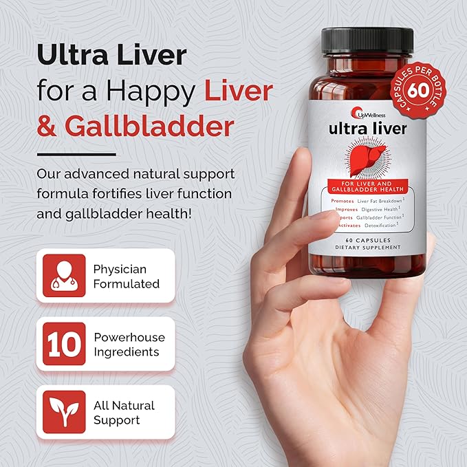 UpWellness Ultra Liver Supplement for Liver Support and Gallbladder Support - Powered by TMG NAC Milk Thistle and More - Liver Cleanse Detox &amp Repair - 60 Capsules - 5 Pack