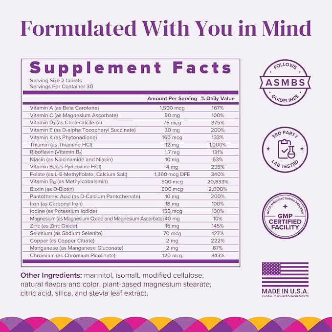 BariMelts Bariatric Multivitamin with Iron 60 Fast-Dissolving Tablets (1-Month Supply) Sugar-Free Bariatric Vitamins for Women Natural Fruit Flavor