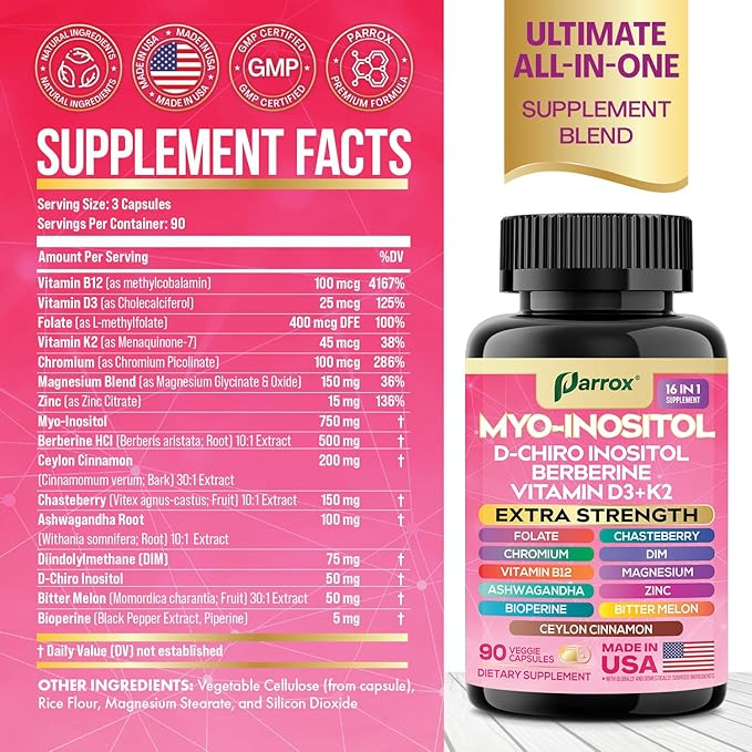 Blooming Balance Bundle 30-in-1 Women’s Wellness Stack with Collagen Types I II III V &amp X Biotin Keratin Hyaluronic Acid + Myo-Inositol DIM Berberine Ashwagandha – 180 Capsules