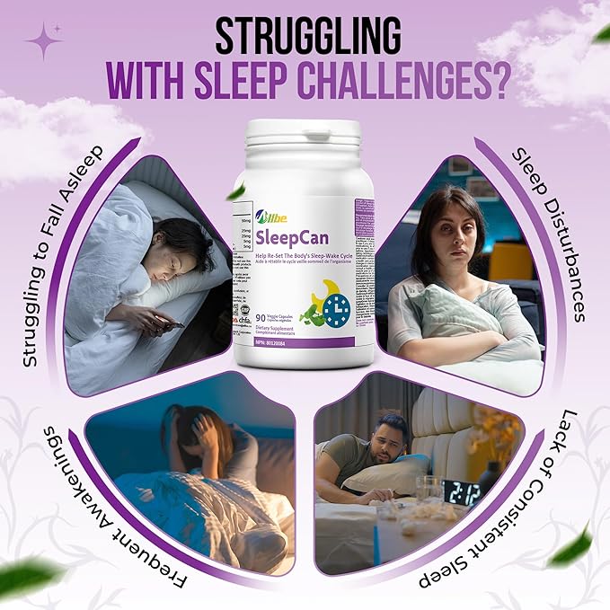 SleepCan Capsules 5mg Melatonin with Phosphatidylserine and L-Theanine Pack of 90 Sleep-Wake Cycle Support Supplements Serving Size: 1 Capsule Once Daily