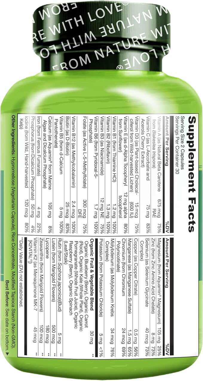 NATURELO Teen Multivitamin - 60 Capsules and Chewable Vitamin for Kids - 60 Tablets Bundle