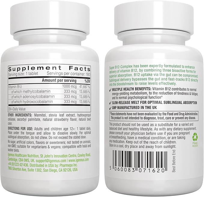 Super B12-Complex 1000mcg + Advanced Ashwagandha KSM-66 L-Theanine &amp Magnesium Bundle High Absorption Sublingual Vitamin B12 + Multi Action Adaptogen Complex by Igennus