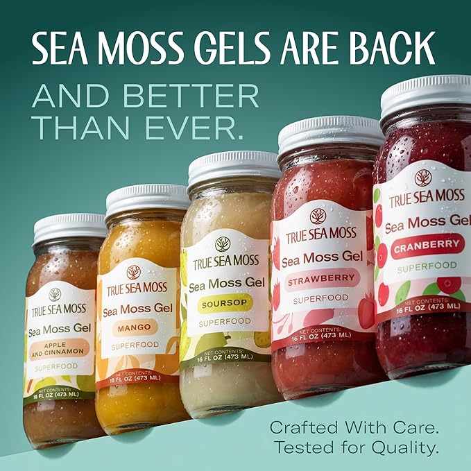 TrueSeaMoss Sea Moss Gel – Made in USA – Wildcrafted Seamoss Fruits &amp Jarred Vegetables – Mango Pack of 3 (Labels may Vary)