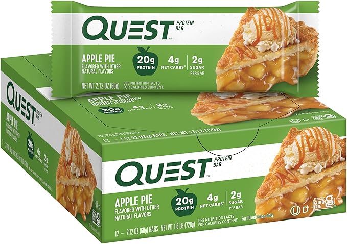 Quest Nutrition Peppermint Bark Protein Bar 21g Protein 4g Net Carb 1g Sugar Gluten Free &amp Apple Pie Protein Bar 20g Protein 4g Net Carbs 2g Sugar Gluten Free Keto Friendly