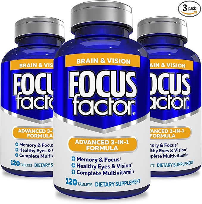 Focus Factor Adults Brain and Vision Supplement 120 Count - Eye Vitamin Mineral Supplement &amp Complete Multivitamin w/Lutein &amp Zeaxanthin – Brain Supplement for Focus Concentration Memory