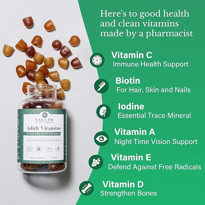 Salaam Nutritionals - Adult Multivitamins Vitamin Gummies for Women and Men Multivitamins for Adults with 11 Essential Vitamins and Minerals 90 Count 3 Packs