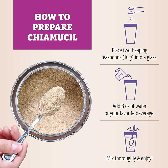 Chiamucil Prebiotic Chia Fiber Supplement Powder – For Appetite Control &amp Digestive Health – Chia Fiber &amp Chicory Root (Inulin) – Gluten &amp Sugar Free Vegan Non-GMO Unflavored - 100 serv