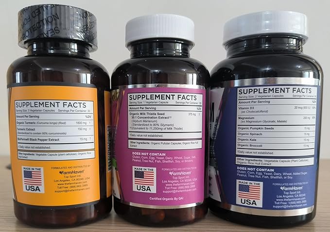 FarmHaven Milk Thistle Capsules + Turmeric Curcumin with BioPerine Black Pepper Magnesium Glycinate &amp Malate