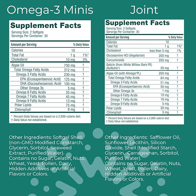Iwi Omega-3 Minis &amp Joint Omega-3 Bundle 30 Servings Vegan Plant-Based Algae Omega 3 Krill &amp Fish Oil Alternative No Fishy Aftertaste