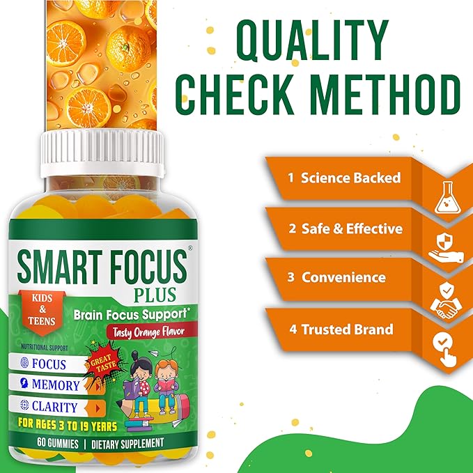 Kids Omega 3 Kids Focus and Attention Supplements Kids Gummy Vitamins Concentration &amp Brain Support Teen Omega 3 Supplement for Children 60 Gummies
