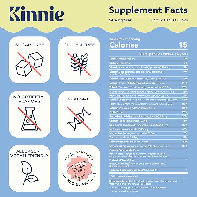 Kinnie Fueling Futures Bundle Pack - Multivitamin Calm and Immune Hydration - Sugar-Free with Probiotics Magnesium &amp Electrolytes - 90 Stick Packs