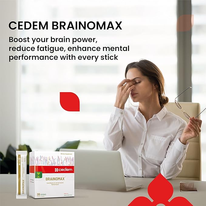 Switzerland BRAINOMAX 20 Powder Sticks Brain Booster Supplement Cherry-Vanilla Flavor with Citicoline N-Acetyl-L-Carnitine Nootropic Brain Supplements for Memory and Focus Cognitive Support