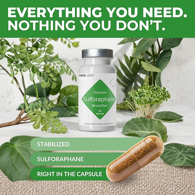 Mara Labs BrocElite Plus | Stabilized Broccoli Sulforaphane Supplement | Glyphosate Residue Free Certified – Third-Party Tested | 30 Vegan Capsules