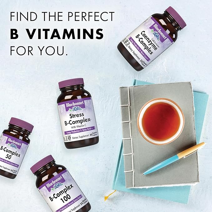 Bluebonnet Nutrition Stress Relief B Complex Vegetable Capsules Vitamin B6 B12 Biotin Folate Vegan Gluten &amp Soy &amp Milk Free Kosher Unflavored 100 Count