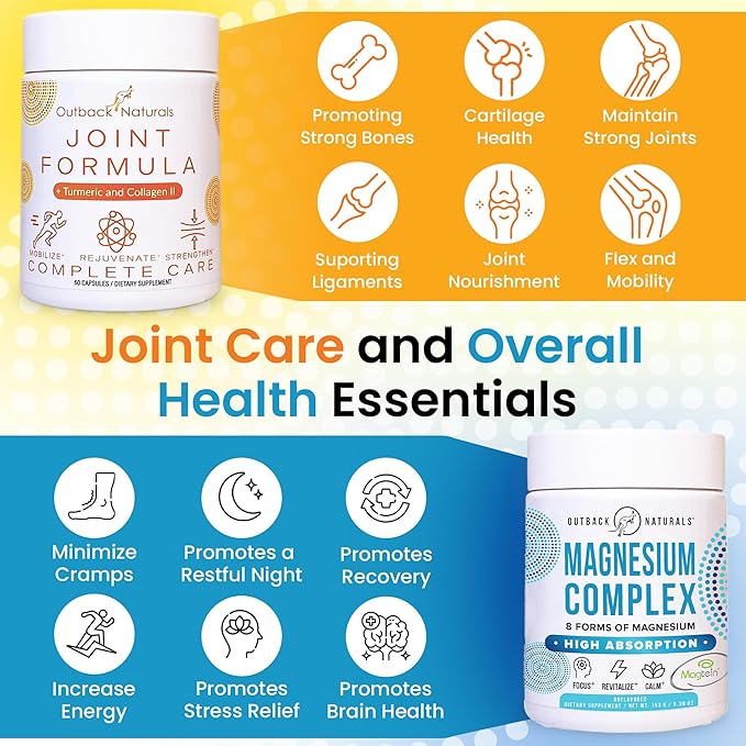 Magnesium Complex Powder &amp Enhanced Joint Relief Formula Bundle – 8 Types of Magnesium Collagen Turmeric Vitamin C for Joint &amp Bone Health Knee Muscle