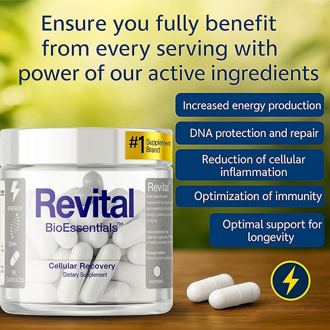 Revital® – Focus and Energy Supplement with NAD+ Complex Resveratrol &amp Shilajit – Advanced Energy Supplements for Women and Men for Mental Clarity Cellular Energy &amp Vitality
