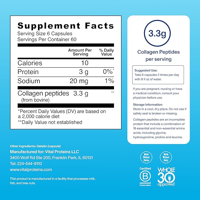 Vital Proteins Collagen Peptides Capsules for Women Collagen Supplement 360 Capsules