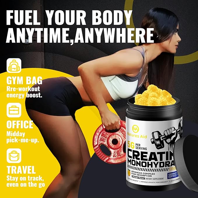 Creatine Monohydrate Gummies – Pre-Workout Energy &amp Muscle Growth Support for Men &amp Women | Mango Electrolyte Gummies (135 Count)