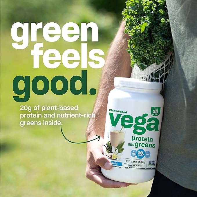 Vega Protein and Greens Protein Powder Berry - 20g Plant Based Protein Plus Veggies Vegan Non GMO Pea Protein for Women and Men 1.2 lbs (Packaging May Vary)