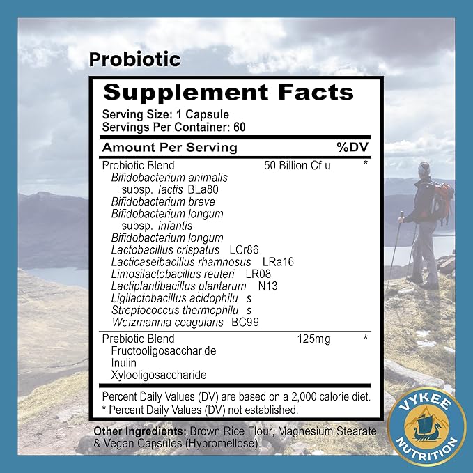 Vykee Nutrition Daily Probiotic – 50 Billion CFU + Prebiotics | Gut Digestive &amp Immune Support | 11-Strain Formula for Bloating Balance &amp Whole-Body Wellness