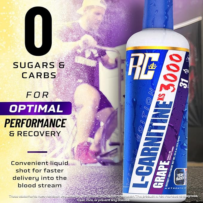 Ronnie Coleman Signature Series L-Carnitine XS 3000 Liquid Amino Acids Metabolism and Lean Muscle Strength Support Stimulant Free Sugar Free Zero Carbs Grape 16 Oz