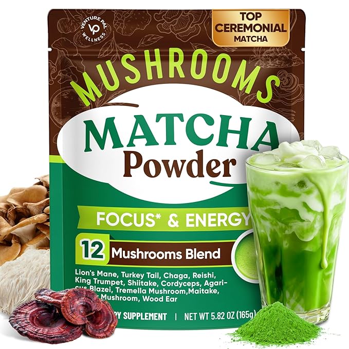 Venture Pal Ceremonial Grade Mushroom Matcha Powder + Venture Pal Calming Powdered Drink Mix - Energy Relax &amp Focus - Non GMO &amp Vegan