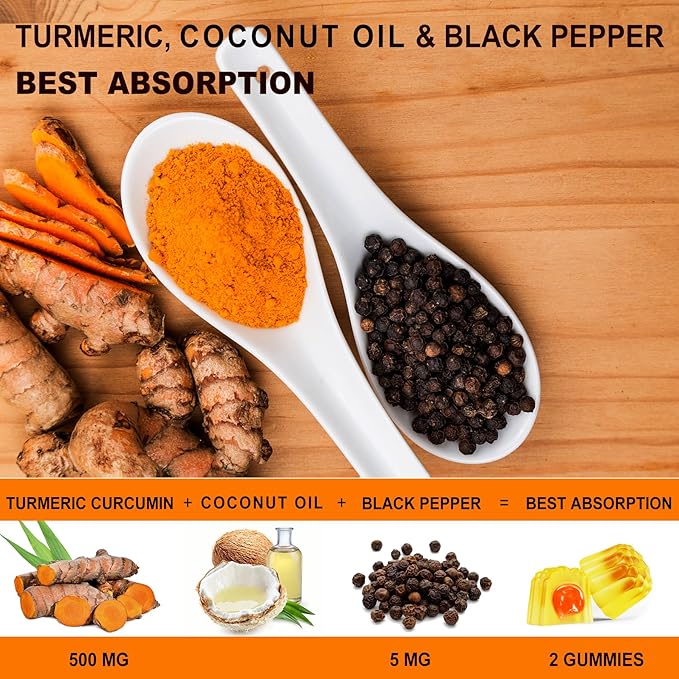 Sugar Free Turmeric Curcumin Filled Gummies 550mg &amp CoQ10-250mg Filled Gummies Immune Digestive Health Cellular Energy &amp Antioxidant Support