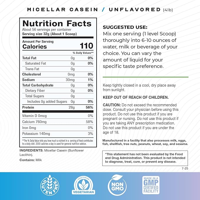 Muscle Feast Grass Fed Micellar Casein Protein Powder Pasture Raised &amp Hormone Free Slow Digesting Casein Protein - Supports Overnight Muscle Recovery Gluten Free Protein Powder - Unflavored 4