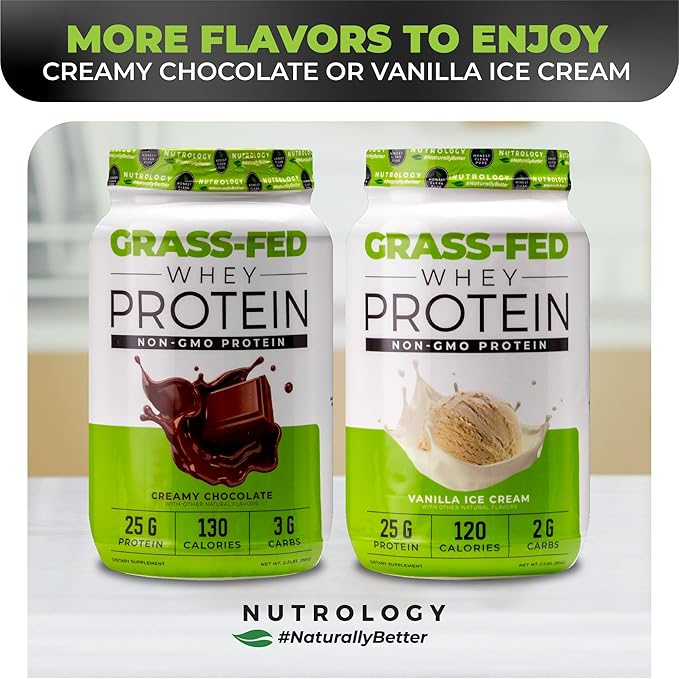 Nutrology Grass-Fed Whey Protein Powder Cold-Processed Grass Fed Whey &amp Amino Acid Powder for Enhanced Lean Muscle Recovery &amp Performance 28 Servings Shake Blend or Bake Vanilla Ice Crea