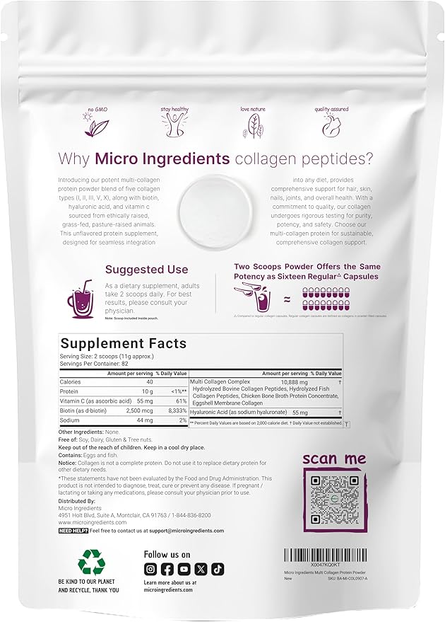 Micro Ingredients Multi Collagen Protein Powder 2 Pounds &amp Instant Colostrum Powder Bundle 2 Pack | Grass-Fed Collagen Peptides | Premium Bovine Mother’s First Milk