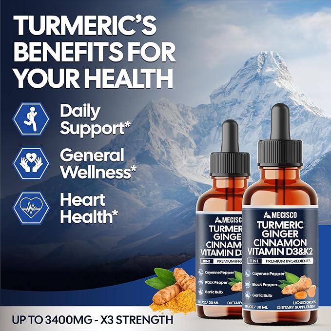 11in1 Turmeric Supplement – with Ginger Garlic Ceylon Cinnamon Berberine Ginseng Apple Cider Vinegar – 2 Pack (60ml Total) - 60 Days