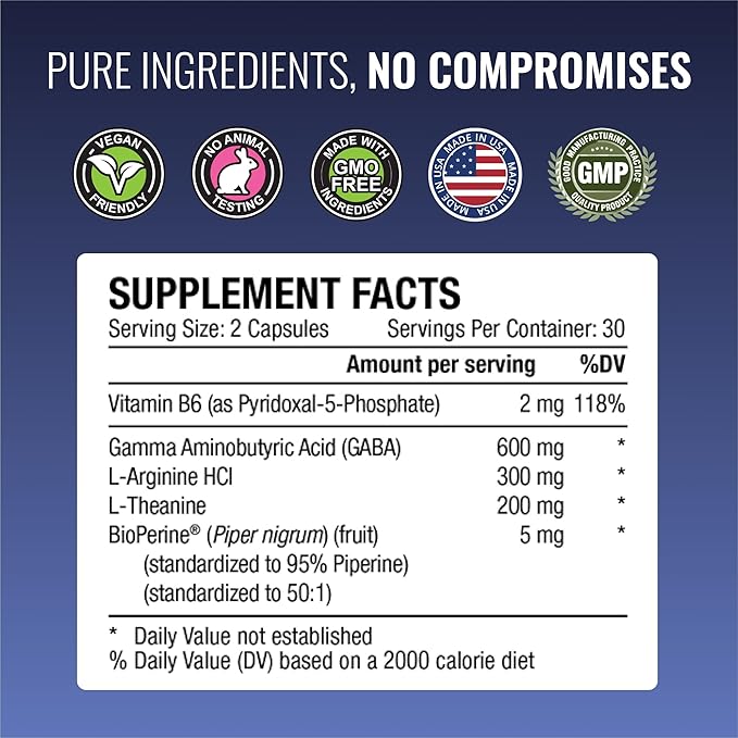 Approved Science GABA+ - Promote Calm Improve Sleep Boost Mood - GABA L-Theanine L-Arginine Vitamin B6 BioPerine - High Absorption - 180 Capsules - Vegan