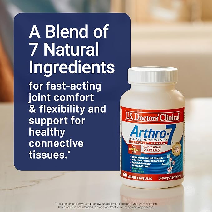 U.S. Doctors’ Clinical Arthro-7 - Clinically Proven Joint Support Complex with Turmeric Collagen Bromelain for Flexibility Mobility &amp Strong Cartilage - 180 Capsules(3 Bottles) - 45/90-Day Sup