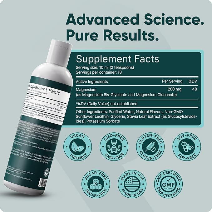 Liposomal Magnesium Bisglycinate &amp Gluconate – Liquid Magnesium for Sleep Relaxation Restless Legs &amp Muscle Recovery – 200mg High Absorption – Vegan Non-GMO – 6 fl oz