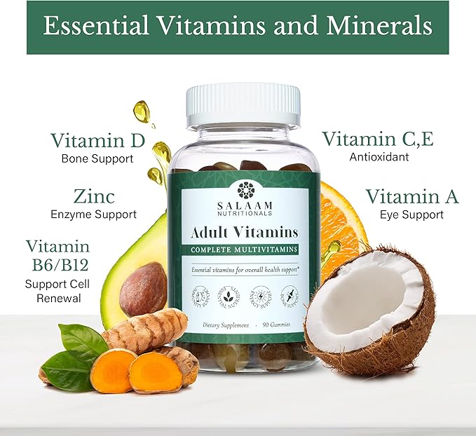 Salaam Nutritionals - Adult Multivitamins Vitamin Gummies for Women and Men Multivitamins for Adults with 11 Essential Vitamins and Minerals 90 Count 3 Packs