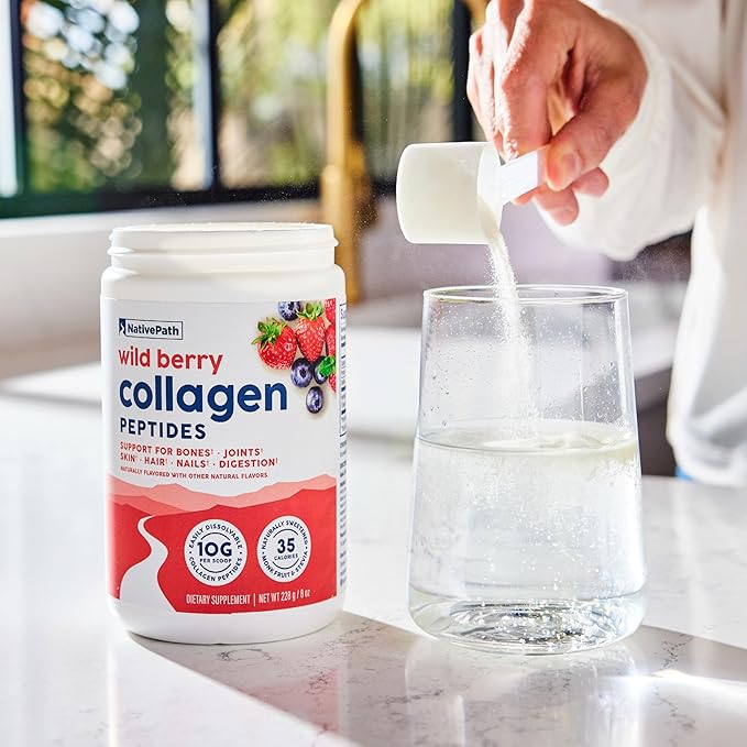 NativePath Wild Berry Collagen Peptides Powder - 10g Grass-Fed Type 1 &amp 3 23 Servings - for Hair Skin Nails &amp Joints - Keto &amp Paleo No Gluten No Dairy (8.1 oz)