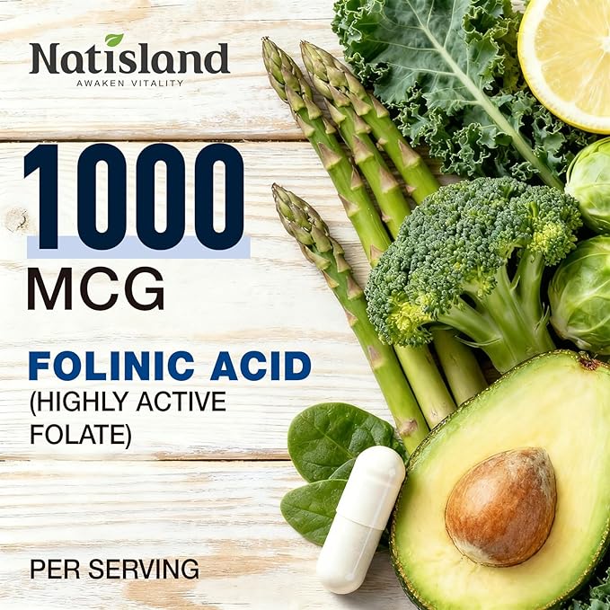 Active Folate (Folinic Acid 1000 MCG) + B12 500 mcg (Adenosyl &amp Hydroxo) Gentle &amp Highly Absorbable Supports Energy Brain Health &amp Metabolism Vegan 90 ct
