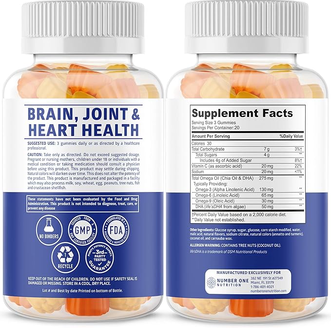 Number One Nutrition N1N Premium Blood Circulation Supplement with [8 Powerful Herbs &amp Vitamins] and Omega 3 6 9 + DHA Gummies 2 Pack Bundle