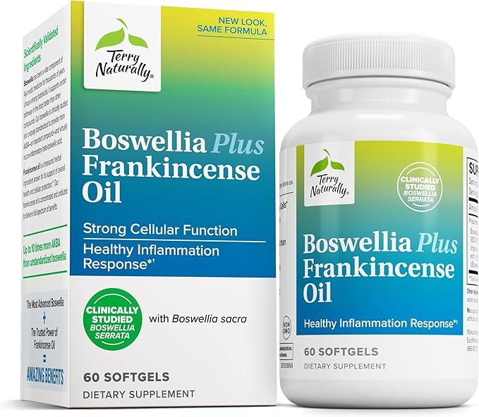 Terry Naturally Boswellia Plus Frankincense Oil - Joint Support Supplement to Support Mobility &amp Joint Comfort - Support Cellular Health with Boswellia &amp Frankincense Oil - 60 Softgels